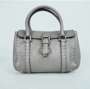 Fendi Grey Pebbled Leather Selleria Mini Linda Satchel